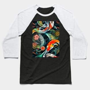 Beautiful Abstract Floral Yin Yang Of Koi Fish Baseball T-Shirt